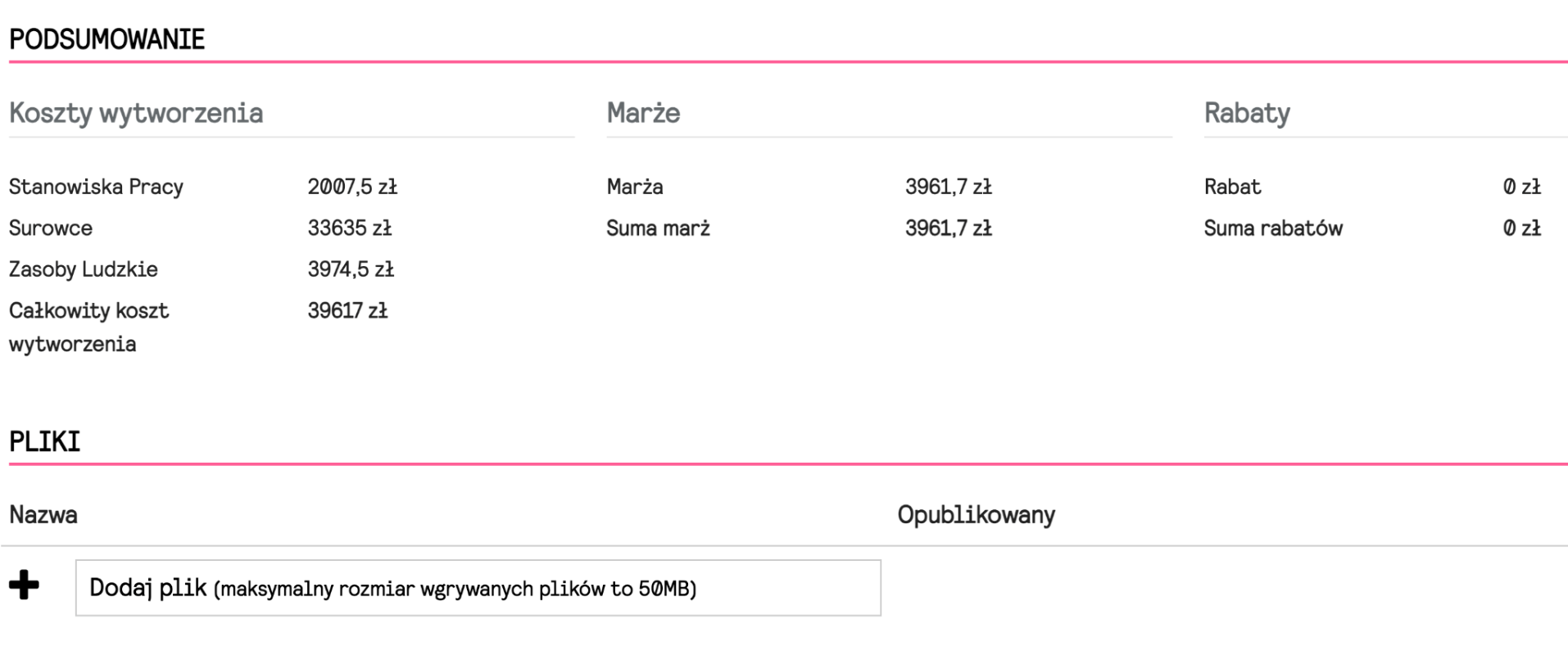 Raport marż i kosztów wytworzenia w systemie Optimakers