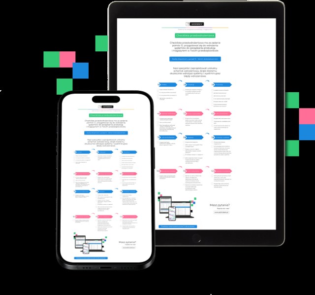 Podgląd checklisty przedwdrożeniowej Optimakers na tablecie i telefonie